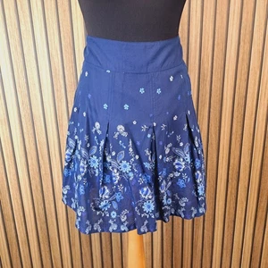 Fat Face Skirt Short 16 Blue Floral Flare Pleat - New - Picture 1 of 10
