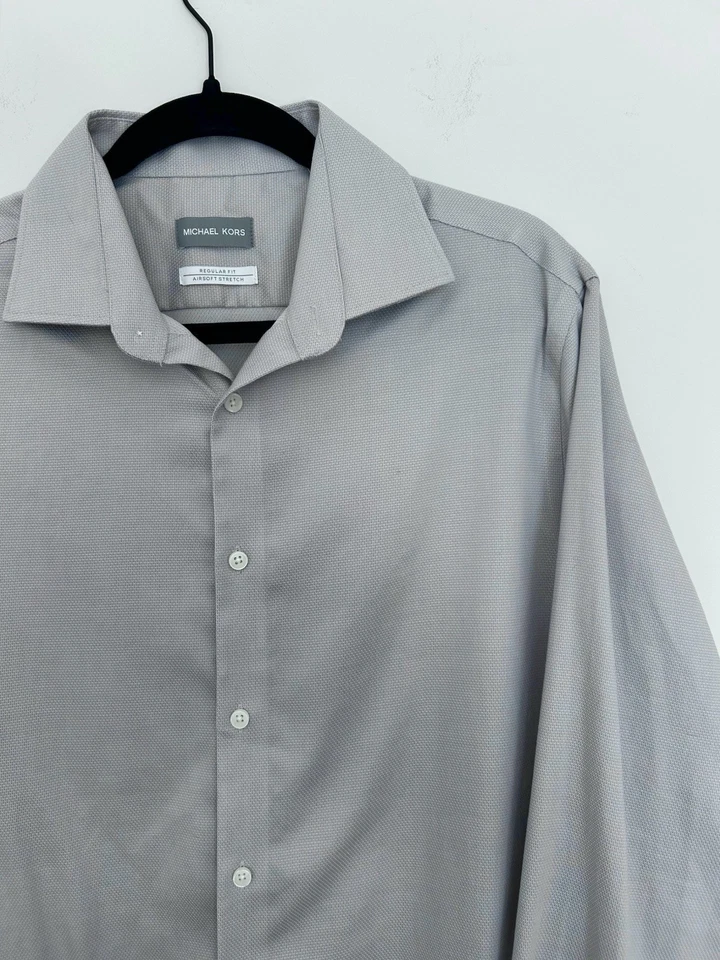 Camisa de Vestir Michael Kors Hombre Estampado Gris Calce Regular Elastizada Talla 16 34/35 (L) Foto 1 de 4