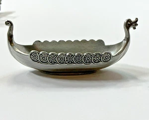 Vintage TPB Pewter Viking Dragon Boat Open Salt Toothpick Holder Norge Figure - Picture 1 of 6