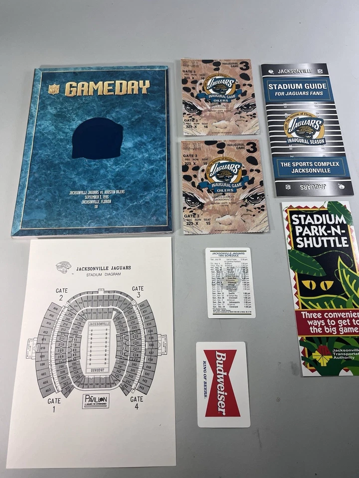 1995 Jacksonville Jaguars & Oilers Inaugural Season NFL Program & Stub Lot NICE! - Image 1 of 4