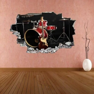 Musical Instruments Drums Guitar Concert Stage 3D Wall Sticker Mural Decal CP39 - Picture 1 of 1