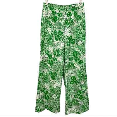 Pantalones Vintage Años 70 Diane Von Furstenberg Verde Blanco Floral Pierna Ancha Cintura Alta  Foto 1 de 4