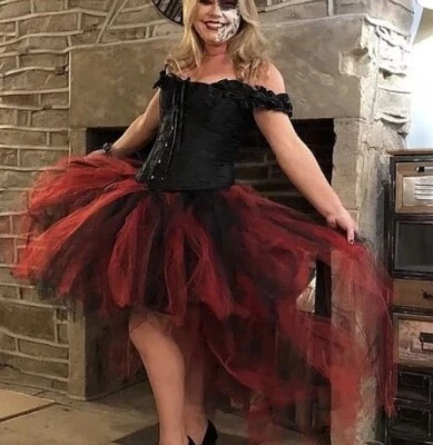 LINED Long Tutu Tulle Bustle Black Red White Pink Witch Plus size skirt 24-30 - Image 1 of 2