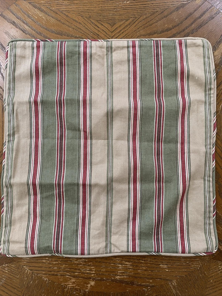 POTTERY BARN Cotton/Linen Blend Striped Throw Pillow Cover 18x18” Beige Green - Image 1 of 4