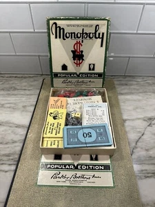 1952 Parker Brothers Monopoly Popular Edition Spiel grüne Box KOMPLETT mit Brett - Bild 1 von 24