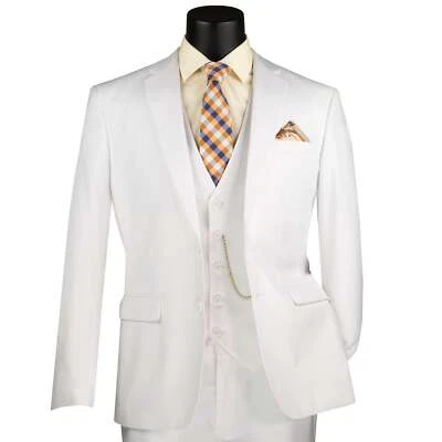 VINCI Men's White 3-Piece 2-Button Slim Suit w/ Matching Vest - NEW - Image 1 of 4