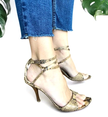 Sandalias de tacón SERGIO ROSSI beige de cuero pitón con correa al tobillo, talla 40 Foto 1 de 4