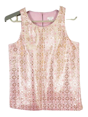 NUEVA CAMISETA SIN MANGAS J CREW para mujer ligera polimetálica brillante multicolor geo forrada 00 Foto 1 de 4