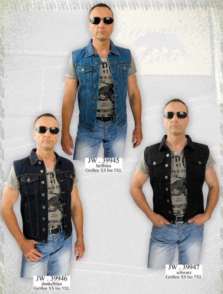 RUNNING BEAR Country Western Jeansweste Weste blau,schwarz, dunkelblau, Rockabilly XS-4xL NEU