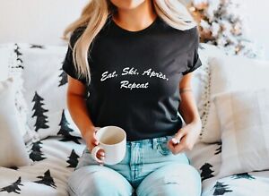 EAT SKI APRES REPEAT TSHIRT SKIING PARTY FUNNY CHALET TRIP HOLIDAY TEE WINTER