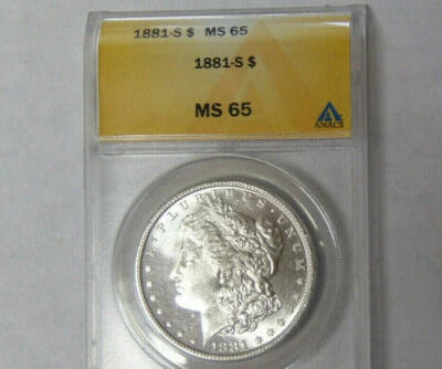 ANACS MS65 1881-S Morgan Silver Dollar San Francisco Mint Gem Uncirculated Coin - Image 1 of 3