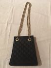 Vintage 1980s- Black Quilted Detailed Mini Bag  Long Gold Effect Chain Straps