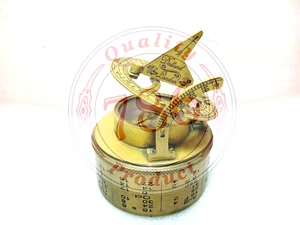 ANTIKE NAUTISCHE MESSINGDOSE SONNENUHR KOMPASS MIT LEDERBOX - Bild 1 von 6