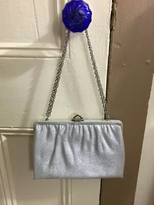 Bolso sin asas vintage plateado brillante mardano con bisagras espejo cadena correa Foto 1 de 4
