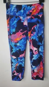 ATHLETA 'High Rise Superimpose Chat Capri' Legging Small Blue Floral Print - Picture 1 of 10