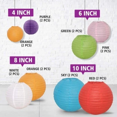 Celebration Paper Lanterns 16 Pieces 4” 6” 8” 10” Set Multicolored Home Decor Ch - Image 1 of 4
