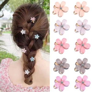 10Pcs Small Mini Metal Hair Clips with Flower Design and Crystals - Cute Barrett - Picture 1 of 5
