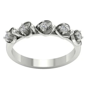 14k Solid Gold Designer Five Stone Ring I1 G 0.30 Ct Natural Diamond 4.80 mm - Picture 1 of 8