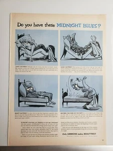 Anuncio estampado de colección 1956 Simmons Beautyrest efímero arte de pared decoración azul medianoche - Imagen 1 de 1
