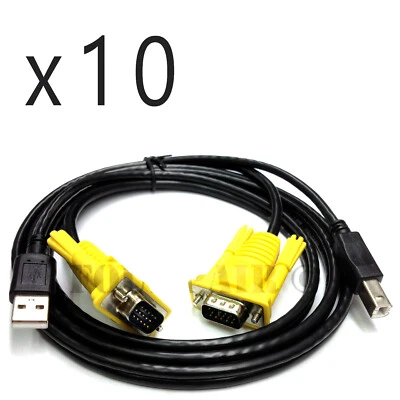 10 Pack - 5ft KVM Switch Cable USB VGA Wire Cord 3-in-1 Keyboard Video Mouse PC - Image 1 of 2