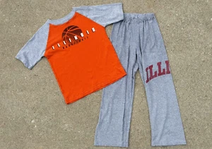 University of Illinois Fighting Illini outfit t-shirt pajama set youth sz 8/10 - Picture 1 of 9