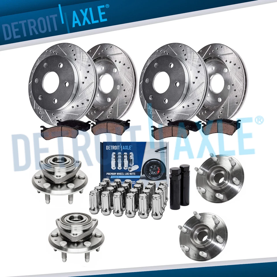 Front Rear Drilled Rotor Brake Pad Wheel Hub + 24pc Lugnut w/keys for GMC Acadia — 第 1/4 张图片