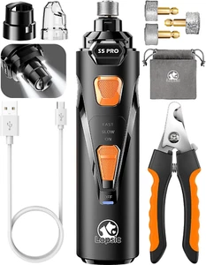 Dog Nail Grinder with LED Lights, Quiet Rechargeable Trimmer, 2 Speeds & 3Wheels - Picture 1 of 12