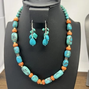 Barse Sterling Silver Turquoise Coral Necklace 18”-20” - Picture 1 of 10