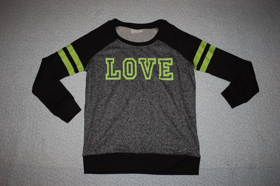 Womens BLACK WHITE MARLED SWEAT TYPE SHIRT Crew Neck LOVE Lime Green M 8-10 - Image 1 of 1