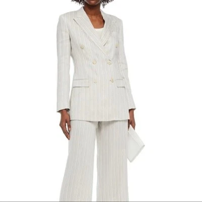 Theory Linen Striped Double Breasted Blazer in Grey Multi Size 12 - Image 1 of 4