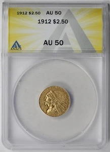 1912 Indian Head Quarter Eagle Gold $2.5 AU 50 ANACS - Picture 1 of 4