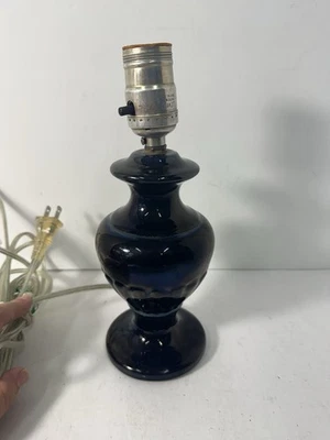 Small VTG Colbalt Blue Pottery Ceramic Lamp Design Works Nice Form! - Image 1 of 4