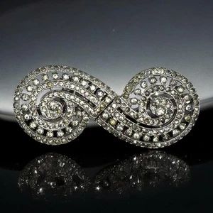 CORO DUETTE SIGNED PATENT 179888 Rhinestone ART DECO BROOCH Swirl DRESS CLIPS - Picture 1 of 6