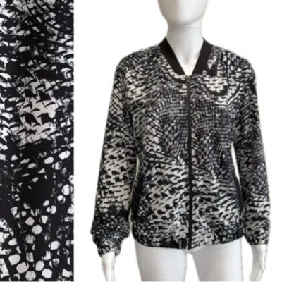 Chaqueta Bomber Zella Active Estampado Geométrico Mujer Talla M Blanco y Negro Cremallera Completa Foto 1 de 4