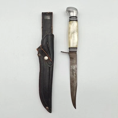 Vintage Olsen Solingen Germany 2700 P Fixed Blade Lucite Handle Knife w/ Sheath - Image 1 of 4