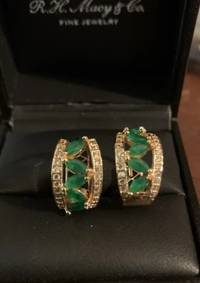 ESTATE 70’s Emerald  With Lab Created Diamond Cuff Earrings - Image 1 of 3