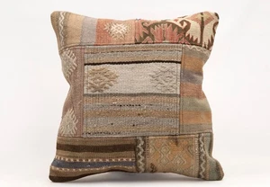 Patchwork Pillow Cover, 16”x16”, Turkish Handmade Pillow, Decorative Cushion - Picture 1 of 4