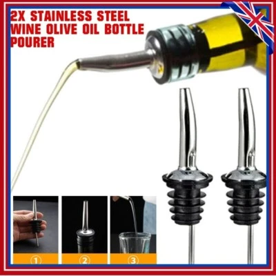 2x Stainless Steel Bottle Pourer Wine Olive Oil Dispenser Spout Kitchen Bar UK