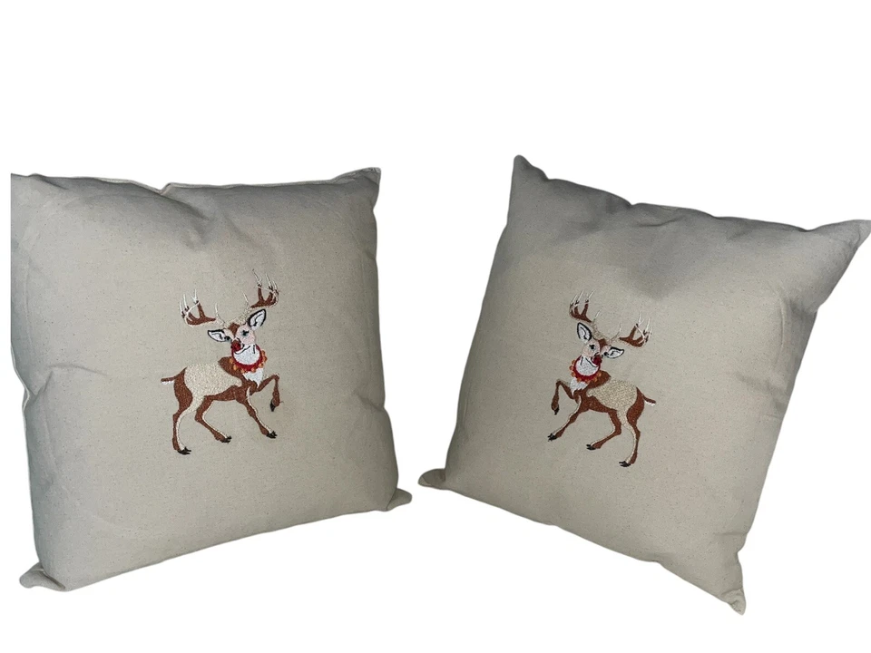 cushions with deer embroidery on canvas material - Image 1 of 4