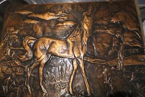 HAMMERED AND EMBOSSED 55CM BY 39.4 CM PICTURE OF A HORSE + LANDSCAPE WALL PLAQUE