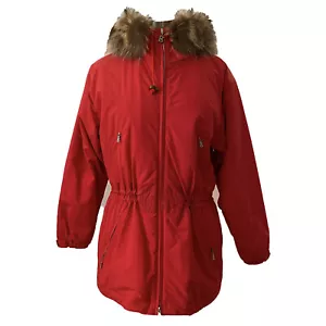 Bogner Womens Ski Jacket Coat Red Black Hooded Detachable Fur Size 8 - Picture 1 of 12