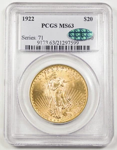 US 1922 Saint Gaudens $20 Double Eagle Gold Coin Philadelphia PCGS MS63 CAC PQ - Picture 1 of 4