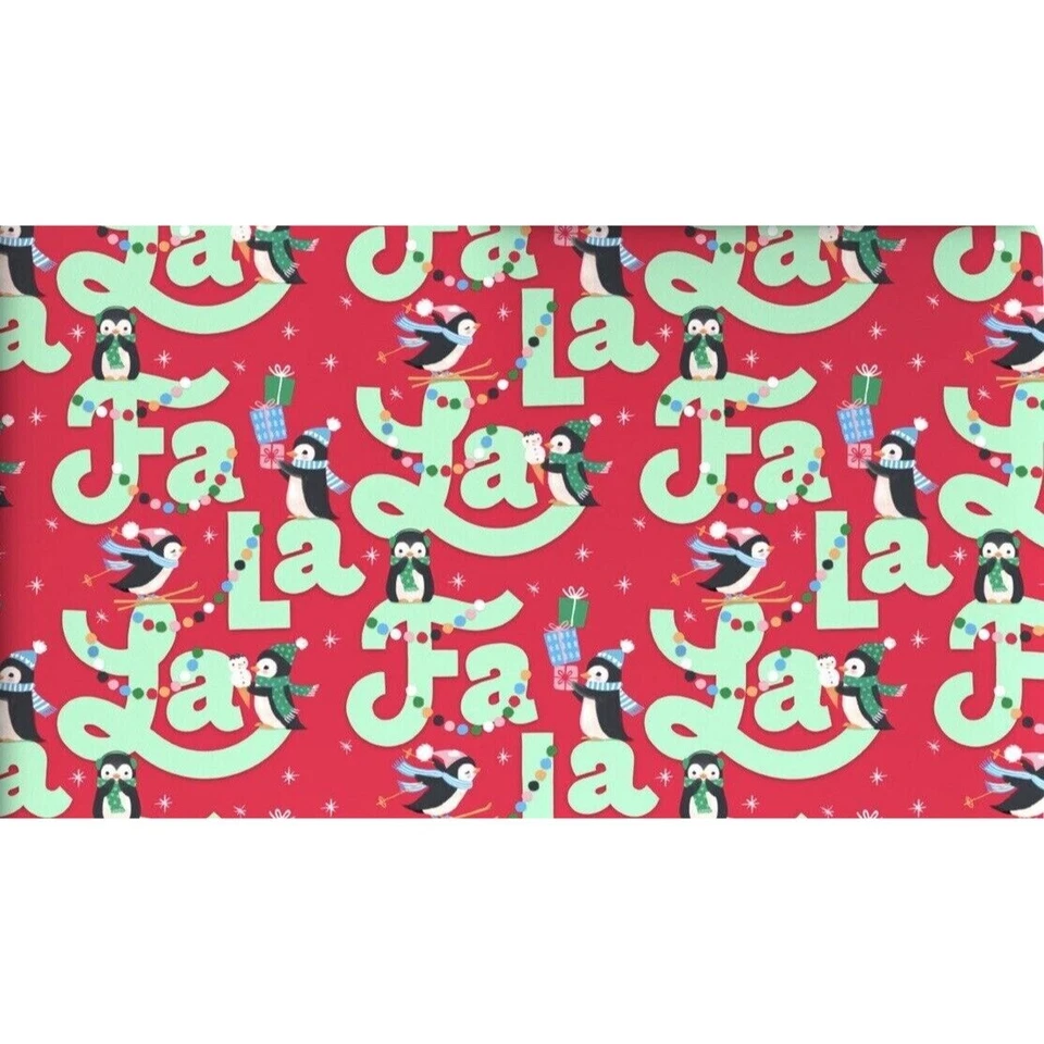 Hallmark Wrapping Paper Christmas Penguins Fa La La Red 35 sq ft Roll Holiday - Image 1 of 4