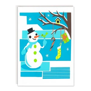 Cute HOLIDAY or CHRISTMAS Card FOR ANYONE, Snowman Filled With Joy + Envelope - Picture 1 of 4
