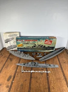 The Lindberg Line U.S.S. Modelo de barco de plástico Rudderow caja vintage SOLO PIEZAS - Imagen 1 de 14