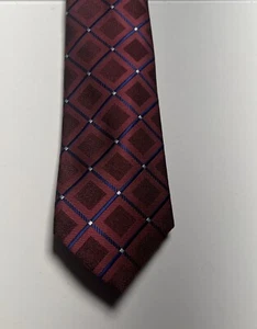 Perry Ellis Portfolio Necktie Maroon Hendry Grid Pattern MSRP $55 - Picture 1 of 4