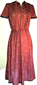 Vintage Byer Too! 70s Prarie Cottage Dress Size 3 Elastic Waist Brown Sundress - Picture 1 of 7