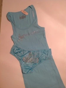 Victorias Secret Bridal Blue Tank Top w/ Panty "Just Married" Bling Medium Set - Picture 1 of 7