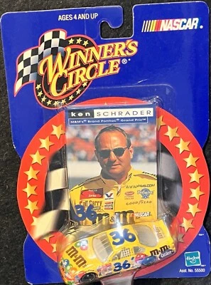 WINNER'S CIRCLE ~ KEN SCHRADER #36 M&Ms 1:64 Diecast STOCK CAR & Trading Card - Image 1 of 3