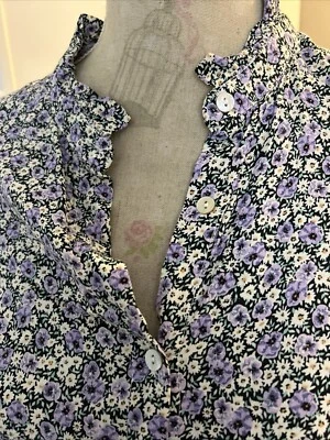 Jensen Blue Ditsy Floral Tie Waist Dress Long Sleeves Half Button Front Size 38 - Image 1 of 4